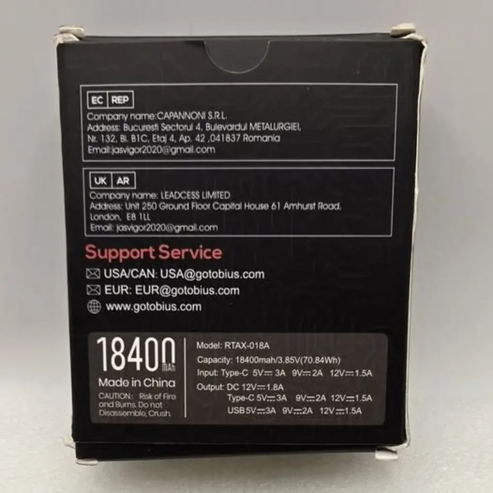GOTOBI 12V 18400mAh Heated Jacket Battery Pack - Power Bank Black